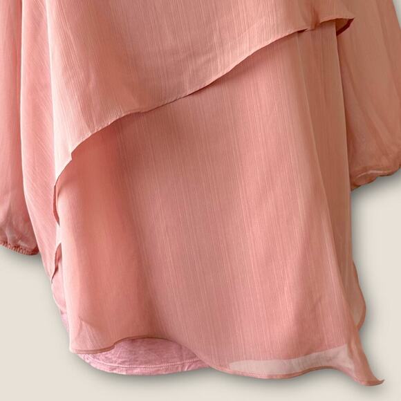 ALYX Layered Asymmetrical Chiffon Casual Top Blouse 3/4 Sleeve Size 2X Rose Pink - Picture 5 of 12